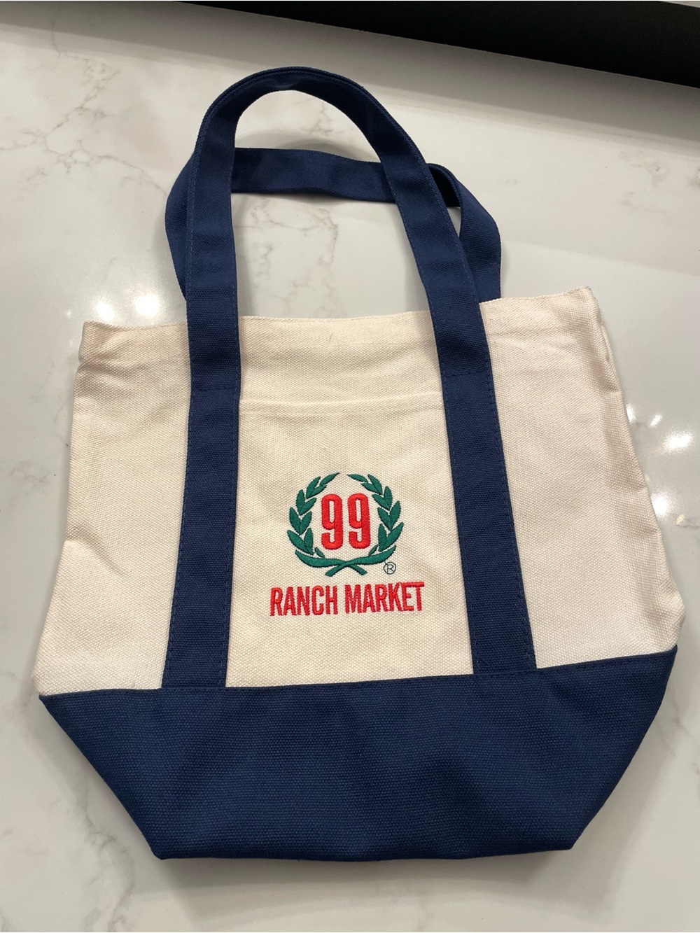 Two-Tone Canvas Tote Bag in Navy and Cream